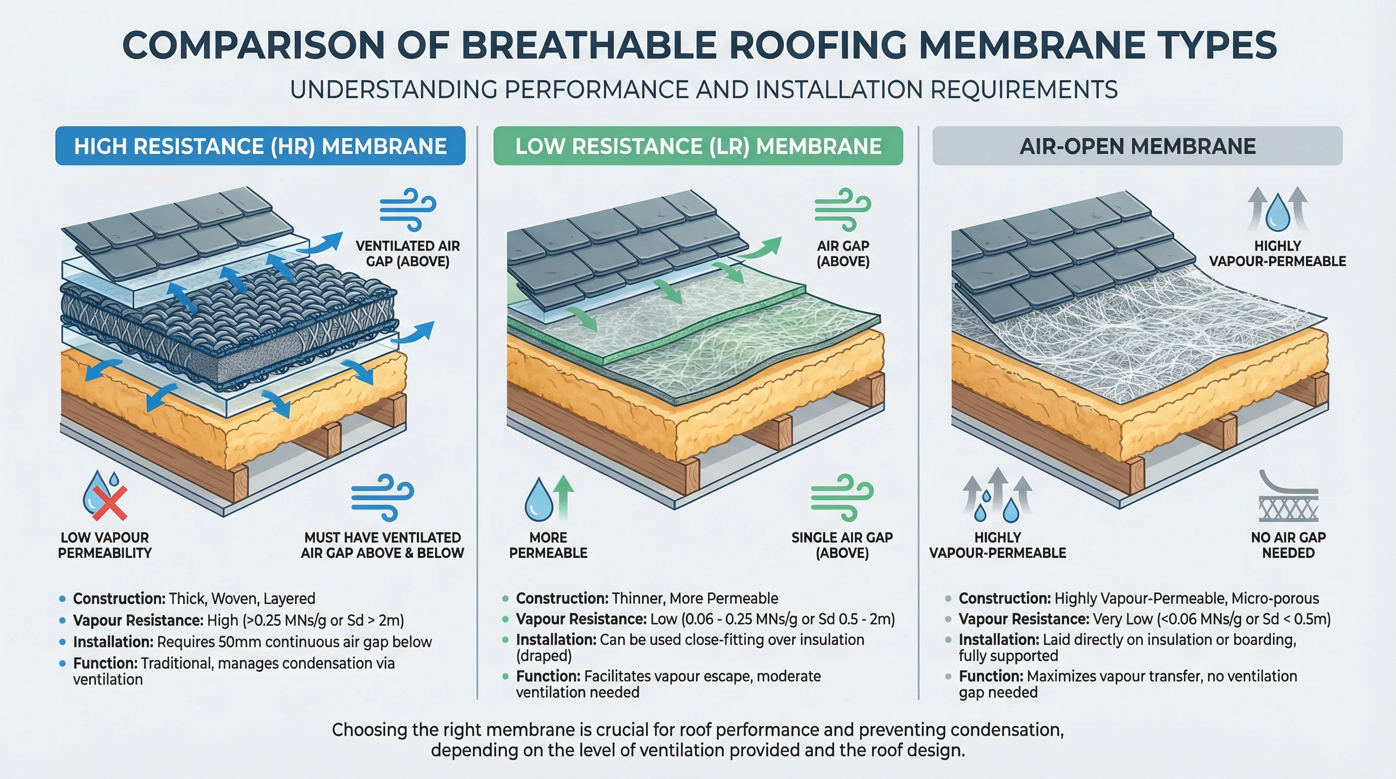 HR vs LR vs air-open breathable membrane comparison