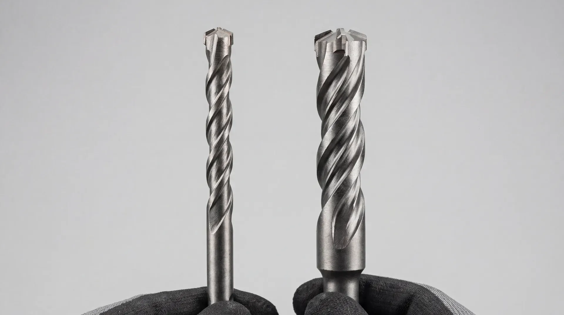 Side-by-side comparison of an SDS-Plus and SDS-Max drill bit shank showing the size difference between the 10mm and 18mm shanks
